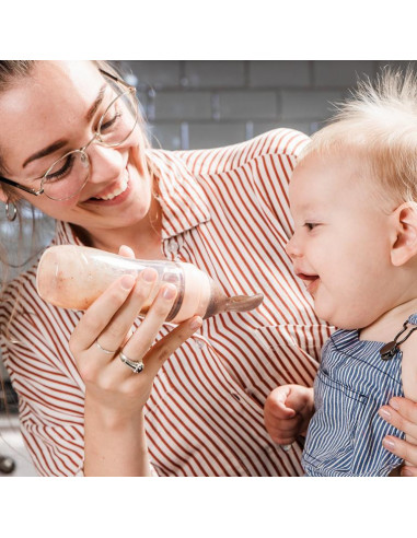 Squeeze Fütter-Flasche mit Löffel - Peach