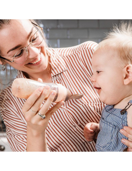 Squeeze Fütter-Flasche mit Löffel - Peach