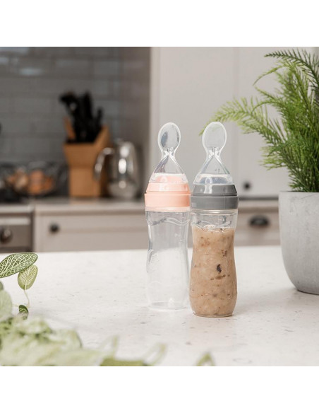 Squeeze Fütter-Flasche mit Löffel - Peach